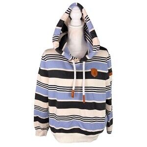 Wanakome Striped Hoodie in Blue, Black, and Cream